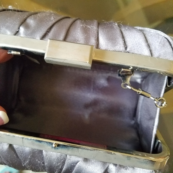 Expressions NYC Gray Satin Pleated Silver Clutch purse - Picture 3 of 5